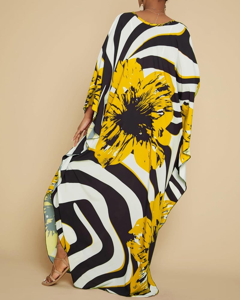 Bsubseach Women Floral Print Kaftan Dresses Plus Size Bathing Suit Cover Up Moo Moos Caftan Beach Dress for Swimwear Summer - Image 5